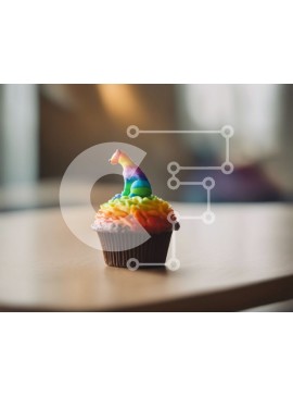 Σετ των 2 Intra Συλλεκτικό Ξύλινο Παζλ Plywood  4mm - Πολύχρωμο Cupcake με ειδώλιο σκύλου σε ξύλινο τραπέζι Σε Ξύλινο Κουτί - Διαστάσεις: 10x10 cm – 25 κομμάτια