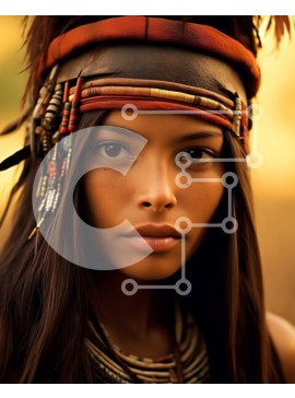 Intra Συλλεκτικό Ξύλινο Παζλ Plywood  4mm - Εκπληκτική εικόνα μιας γυναίκας που φορά κάλυμμα ιθαγενών Αμερικανών και κοσμήματα Σε Ξύλινο Κουτί - Διαστάσεις Puzzle: 10x10 cm – 25 κομμάτια