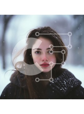 Intra Συλλεκτικό Ξύλινο Παζλ Plywood  4mm - Σοβαρή νεαρή γυναίκα στο χιόνι με μακριά σκούρα μαλλιά και καστανά μάτια Σε Ξύλινο Κουτί - Διαστάσεις Puzzle: 10x10 cm – 25 κομμάτια