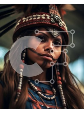 Intra Συλλεκτικό Ξύλινο Παζλ Plywood  4mm - Εκπληκτική εικόνα μιας ιθαγενούς Αμερικανίδας με παραδοσιακό φόρεμα και κεφαλή Σε Ξύλινο Κουτί - Διαστάσεις Puzzle: 10x10 cm – 25 κομμάτια