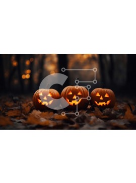 Intra Συλλεκτικό Ξύλινο Παζλ Plywood  4mm - Τρεις σκαλισμένες κολοκύθες σε ένα σκοτεινό δάσος Σε Ξύλινο Κουτί - Διαστάσεις Puzzle: 10x10 cm – 25 κομμάτια