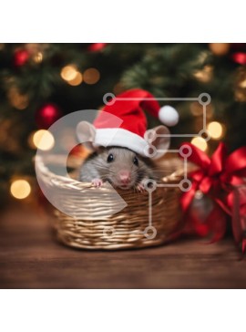 Intra Συλλεκτικό Ξύλινο Παζλ Plywood  4mm - Χαριτωμένος αρουραίος με καπέλο Άγιου Βασίλη με χριστουγεννιάτικο δέντρο Σε Ξύλινο Κουτί - Διαστάσεις: 10x10 cm – 25 κομμάτια