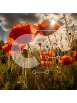 Intra Συλλεκτικό Ξύλινο Παζλ Plywood  4mm - Εκπληκτική εικόνα ενός χωραφιού με κόκκινες παπαρούνες με τον ήλιο να λάμπει στο βάθος Σε Ξύλινο Κουτί - Διαστάσεις: 10x10 cm – 25 κομμάτια