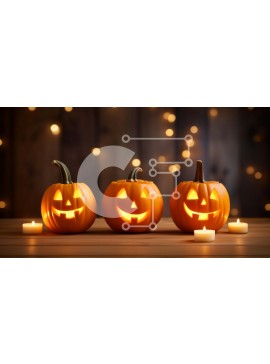 Intra Συλλεκτικό Ξύλινο Παζλ Plywood  4mm - Τρεις κολοκύθες αποκριών σε ένα ξύλινο τραπέζι με φώτα Σε Ξύλινο Κουτί - Διαστάσεις Puzzle: 10x10 cm – 25 κομμάτια