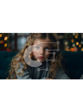 Intra Συλλεκτικό Ξύλινο Παζλ Plywood  4mm - Σοβαρό κορίτσι που κάθεται μπροστά από το χριστουγεννιάτικο δέντρο Σε Ξύλινο Κουτί - Διαστάσεις Puzzle: 10x10 cm – 25 κομμάτια