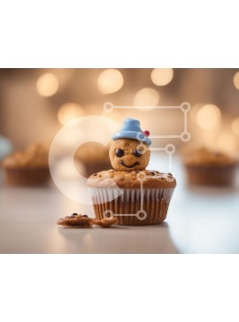 Σετ των 2 Intra Συλλεκτικό Ξύλινο Παζλ Plywood  4mm - Cupcake με βρώσιμο μπισκότο και μπλε καπέλο Σε Ξύλινο Κουτί - Διαστάσεις: 10x10 cm – 25 κομμάτια