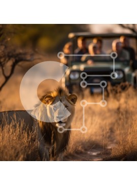 Intra Συλλεκτικό Ξύλινο Παζλ Plywood  4mm - Εκπληκτική εικόνα ενός μεγαλοπρεπούς λιονταριού σε ψηλό γρασίδι και δέντρα Σε Ξύλινο Κουτί - Διαστάσεις: 10x10 cm – 25 κομμάτια