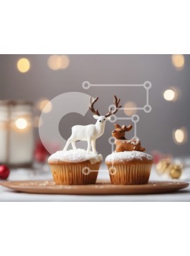 Σετ των 2 Intra Συλλεκτικό Ξύλινο Παζλ Plywood  4mm - Cupcakes με ειδώλια ελαφιών σε ένα γιορτινό τραπέζι Σε Ξύλινο Κουτί - Διαστάσεις: 10x10 cm – 25 κομμάτια