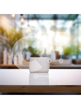 Intra Συλλεκτικό Ξύλινο Παζλ Plywood  4mm - Τραπέζι από λευκό μάρμαρο σε ξύλινο πάτωμα με φυτά Σε Ξύλινο Κουτί - Διαστάσεις Puzzle: 10x10 cm – 25 κομμάτια