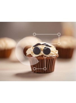 Σετ των 2 Intra Συλλεκτικό Ξύλινο Παζλ Plywood  4mm - Cupcake με μάτια και μουστάκι με άλλα cupcakes Σε Ξύλινο Κουτί - Διαστάσεις: 10x10 cm – 25 κομμάτια