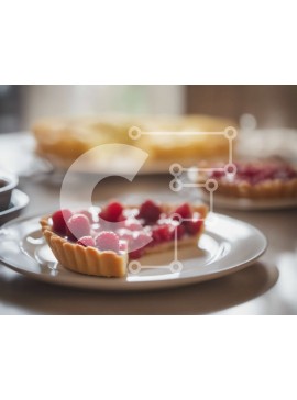 Σετ των 2 Intra Συλλεκτικό Ξύλινο Παζλ Plywood  4mm - Τάρτα και καφές σμέουρων σε ένα άσπρο πιάτο Σε Ξύλινο Κουτί - Διαστάσεις: 10x10 cm – 25 κομμάτια