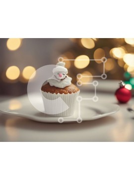 Σετ των 2 Intra Συλλεκτικό Ξύλινο Παζλ Plywood  4mm - Χιονάνθρωπος Cupcake σε λευκό πιάτο με χριστουγεννιάτικα στολίδια Σε Ξύλινο Κουτί - Διαστάσεις: 10x10 cm – 25 κομμάτια
