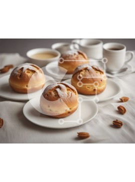 Σετ των 2 Intra Συλλεκτικό Ξύλινο Παζλ Plywood  4mm - Διάφορα αρτοσκευάσματα και καφές σε ένα τραπέζι Σε Ξύλινο Κουτί - Διαστάσεις: 10x10 cm – 25 κομμάτια