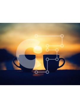 Σετ των 2 Intra Συλλεκτικό Ξύλινο Παζλ Plywood  4mm - Δύο φλιτζάνια καφέ με φόντο το ηλιοβασίλεμα Σε Ξύλινο Κουτί - Διαστάσεις: 10x10 cm – 25 κομμάτια