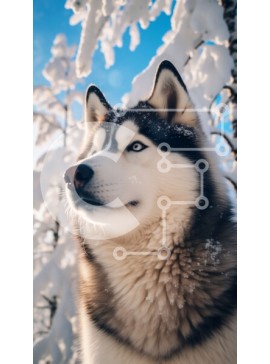 Σετ των 2 Intra Συλλεκτικό Ξύλινο Παζλ Plywood  4mm - Σιβηρικός γεροδεμένος σκύλος στο χιονισμένο τοπίο Σε Ξύλινο Κουτί - Διαστάσεις: 10x10 cm – 25 κομμάτια