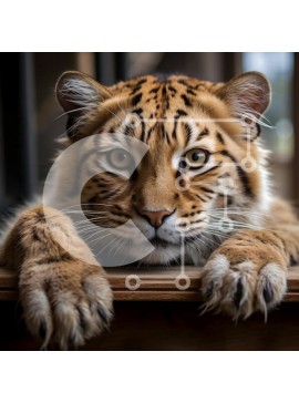 Intra Συλλεκτικό Ξύλινο Παζλ Plywood  4mm - Τίγρης που κάθεται στην ξύλινη επιφάνεια Σε Ξύλινο Κουτί - Διαστάσεις: 10x10 cm – 25 κομμάτια