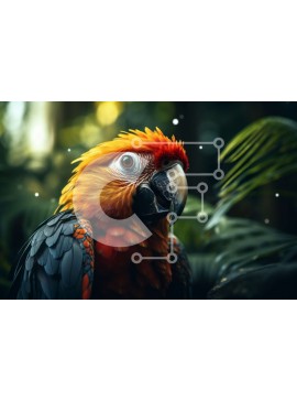 Σετ των 2 Intra Συλλεκτικό Ξύλινο Παζλ Plywood  4mm - Κοντινό πλάνο του κεφαλιού ενός παπαγάλου σε μια ζούγκλα Σε Ξύλινο Κουτί - Διαστάσεις: 10x10 cm – 25 κομμάτια