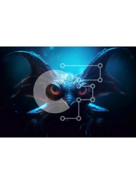 Intra Συλλεκτικό Ξύλινο Παζλ Plywood  4mm - Απόκοσμη εικόνα ενός δαιμονικού πλάσματος με μεγάλα κέρατα και λαμπερά κόκκινα μάτια Σε Ξύλινο Κουτί - Διαστάσεις Puzzle: 10x10 cm – 25 κομμάτια