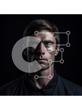 Intra Συλλεκτικό Ξύλινο Παζλ Plywood  4mm - Πορτρέτο ενός άνδρα με μπλε μάτια με μαύρο πουκάμισο Σε Ξύλινο Κουτί - Διαστάσεις Puzzle: 10x10 cm – 25 κομμάτια