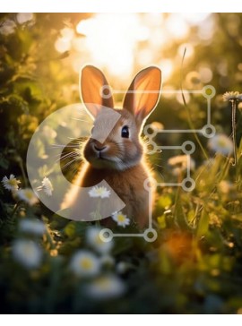 Σετ των 2 Intra Συλλεκτικό Ξύλινο Παζλ Plywood  4mm - Αξιολάτρευτη εικόνα ενός κουνελιού σε ένα χωράφι με μαργαρίτες Σε Ξύλινο Κουτί - Διαστάσεις: 10x10 cm – 25 κομμάτια