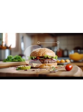 Σετ των 2 Intra Συλλεκτικό Ξύλινο Παζλ Plywood  4mm - Καταπληκτική εικόνα ενός χάμπουργκερ σε μια ξύλινη σανίδα κοπής Σε Ξύλινο Κουτί - Διαστάσεις: 10x10 cm – 25 κομμάτια