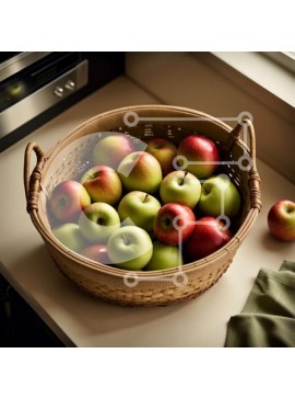 Σετ των 2 Intra Συλλεκτικό Ξύλινο Παζλ Plywood  4mm - Φρέσκα και πολύχρωμα μήλα σε ένα ψάθινο καλάθι Σε Ξύλινο Κουτί - Διαστάσεις: 10x10 cm – 25 κομμάτια