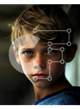 Intra Συλλεκτικό Ξύλινο Παζλ Plywood  4mm - Σοβαρό πορτρέτο νεαρού αγοριού με ξανθά μαλλιά και μπλε μάτια μπροστά από τον τοίχο γκράφιτι Σε Ξύλινο Κουτί - Διαστάσεις Puzzle: 10x10 cm – 25 κομμάτια