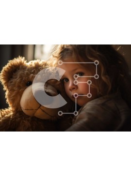 Intra Συλλεκτικό Ξύλινο Παζλ Plywood  4mm - Λυπημένο κορίτσι με αρκουδάκι δίπλα στο παράθυρο Σε Ξύλινο Κουτί - Διαστάσεις Puzzle: 10x10 cm – 25 κομμάτια