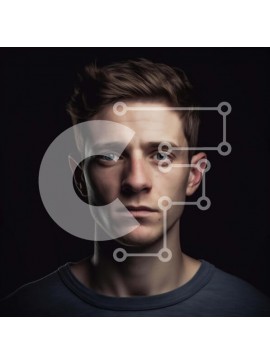 Intra Συλλεκτικό Ξύλινο Παζλ Plywood  4mm - Σοβαρό πορτρέτο ενός νεαρού άνδρα με κοντά καστανά μαλλιά και μπλε μάτια Σε Ξύλινο Κουτί - Διαστάσεις Puzzle: 10x10 cm – 25 κομμάτια