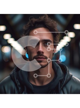 Intra Συλλεκτικό Ξύλινο Παζλ Plywood  4mm - Σοβαρός νεαρός άνδρας στο σταθμό του μετρό φορώντας μια μαύρη κουκούλα Σε Ξύλινο Κουτί - Διαστάσεις Puzzle: 10x10 cm – 25 κομμάτια