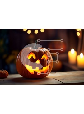 Intra Συλλεκτικό Ξύλινο Παζλ Plywood  4mm - Σκαλιστή κολοκύθα με κεριά σε ξύλινο τραπέζι Σε Ξύλινο Κουτί - Διαστάσεις Puzzle: 10x10 cm – 25 κομμάτια