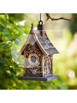 Intra Συλλεκτικό Ξύλινο Παζλ Plywood  4mm - Όμορφο Ξύλινο Σπιτάκι πουλιών με περίπλοκα σκαλίσματα σε έναν κήπο Σε Ξύλινο Κουτί - Διαστάσεις Puzzle: 10x10 cm – 25 κομμάτια