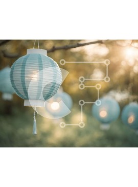 Intra Συλλεκτικό Ξύλινο Παζλ Plywood  4mm - Μπλε χάρτινα φανάρια που κρέμονται από κλαδί δέντρου Σε Ξύλινο Κουτί - Διαστάσεις Puzzle: 10x10 cm – 25 κομμάτια