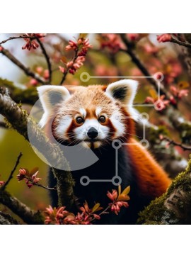 Intra Συλλεκτικό Ξύλινο Παζλ Plywood  4mm - Αξιολάτρευτη εικόνα ενός κόκκινου πάντα σε ένα δέντρο με ροζ λουλούδια Σε Ξύλινο Κουτί - Διαστάσεις: 10x10 cm – 25 κομμάτια