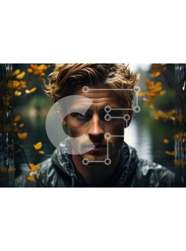 Intra Συλλεκτικό Ξύλινο Παζλ Plywood  4mm - Σοβαρό άτομο που στέκεται δίπλα στο νερό με τα φύλλα που πέφτουν στο παρασκήνιο Σε Ξύλινο Κουτί - Διαστάσεις Puzzle: 10x10 cm – 25 κομμάτια