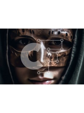 Intra Συλλεκτικό Ξύλινο Παζλ Plywood  4mm - Άτομο που φοράει μεταλλική μάσκα με περίπλοκα σχέδια Σε Ξύλινο Κουτί - Διαστάσεις Puzzle: 10x10 cm – 25 κομμάτια