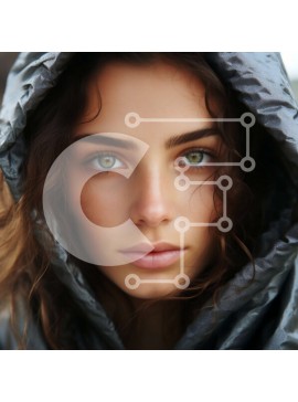 Intra Συλλεκτικό Ξύλινο Παζλ Plywood  4mm - Νεαρή γυναίκα με σγουρά καστανά μαλλιά και πράσινα μάτια με μαύρο φούτερ Σε Ξύλινο Κουτί - Διαστάσεις Puzzle: 10x10 cm – 25 κομμάτια