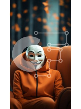 Intra Συλλεκτικό Ξύλινο Παζλ Plywood  4mm - Άτομο που φοράει πορτοκαλί ολόσωμη φόρμα και μάσκα Guy Fawkes Σε Ξύλινο Κουτί - Διαστάσεις Puzzle: 10x10 cm – 25 κομμάτια