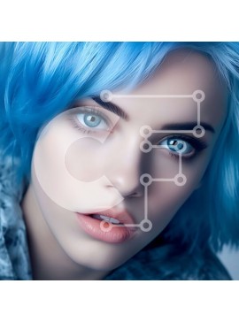 Intra Συλλεκτικό Ξύλινο Παζλ Plywood  4mm - Κοντινό πλάνο πορτρέτο ενός ατόμου με μπλε μαλλιά και μπλε μάτια Σε Ξύλινο Κουτί - Διαστάσεις Puzzle: 10x10 cm – 25 κομμάτια