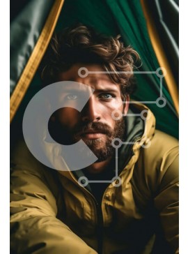 Intra Συλλεκτικό Ξύλινο Παζλ Plywood  4mm - Πορτρέτο ενός γενειοφόρου άνδρα με κίτρινο σακάκι και πράσινο κουκούλα Σε Ξύλινο Κουτί - Διαστάσεις Puzzle: 10x10 cm – 25 κομμάτια