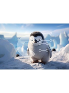 Intra Συλλεκτικό Ξύλινο Παζλ Plywood  4mm - Χαριτωμένος πιγκουίνος σε χιονισμένη επιφάνεια με παγόβουνα στο φόντο Σε Ξύλινο Κουτί - Διαστάσεις: 10x10 cm – 25 κομμάτια