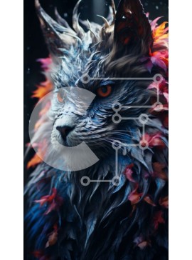 Σετ των 2 Intra Συλλεκτικό Ξύλινο Παζλ Plywood  4mm - Εκπληκτική εικόνα μιας γάτας με πολύχρωμες φλόγες σε ένα σκοτεινό βροχερό περιβάλλον Σε Ξύλινο Κουτί - Διαστάσεις: 10x10 cm – 25 κομμάτια