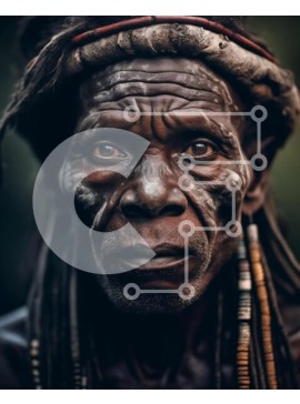 Intra Συλλεκτικό Ξύλινο Παζλ Plywood  4mm - Πορτρέτο σοβαρού ηλικιωμένου άνδρα με χάντρες και φτερά Σε Ξύλινο Κουτί - Διαστάσεις Puzzle: 10x10 cm – 25 κομμάτια