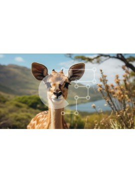 Intra Συλλεκτικό Ξύλινο Παζλ Plywood  4mm - Μωρό αντιλόπη που στέκεται σε χορταριασμένο χωράφι με βουνά στο φόντο Σε Ξύλινο Κουτί - Διαστάσεις: 10x10 cm – 25 κομμάτια