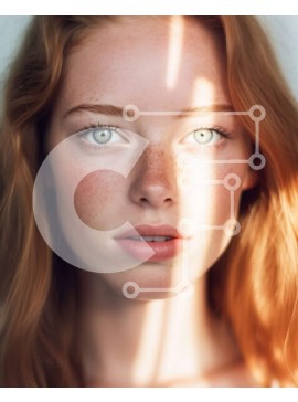 Intra Συλλεκτικό Ξύλινο Παζλ Plywood  4mm - Νεαρή γυναίκα ουδέτερης έκφρασης με κόκκινα μαλλιά και πράσινα μάτια Σε Ξύλινο Κουτί - Διαστάσεις Puzzle: 10x10 cm – 25 κομμάτια