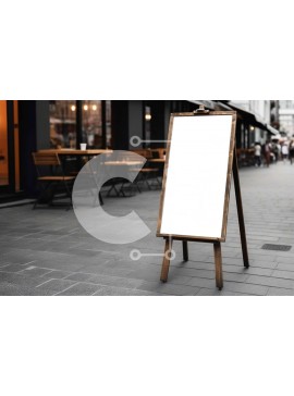 Intra Συλλεκτικό Ξύλινο Παζλ Plywood  4mm - Άδειος πίνακας στο πεζοδρόμιο μπροστά από το καφέ με υπαίθρια καθίσματα Σε Ξύλινο Κουτί - Διαστάσεις Puzzle: 10x10 cm – 25 κομμάτια