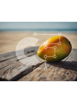 Σετ των 2 Intra Συλλεκτικό Ξύλινο Παζλ Plywood  4mm - Ώριμο κίτρινο μάνγκο σε ένα ξύλινο τραπέζι Σε Ξύλινο Κουτί - Διαστάσεις: 10x10 cm – 25 κομμάτια