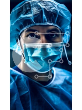 Intra Συλλεκτικό Ξύλινο Παζλ Plywood  4mm - Άνδρας χειρουργός που φορά μπλε χειρουργική μάσκα και φόρεμα - σοβαρή έκφραση Σε Ξύλινο Κουτί - Διαστάσεις Puzzle: 10x10 cm – 25 κομμάτια