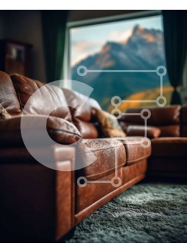 Intra Συλλεκτικό Ξύλινο Παζλ Plywood  4mm - Άνετο σαλόνι με καφέ δερμάτινο καναπέ και θέα στο βουνό Σε Ξύλινο Κουτί - Διαστάσεις Puzzle: 10x10 cm – 25 κομμάτια