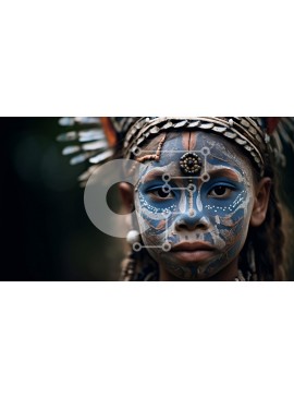 Intra Συλλεκτικό Ξύλινο Παζλ Plywood  4mm - Εκπληκτική εικόνα ενός ατόμου με παραδοσιακή φυλετική βαφή προσώπου και κεφαλή με πούπουλα Σε Ξύλινο Κουτί - Διαστάσεις Puzzle: 10x10 cm – 25 κομμάτια